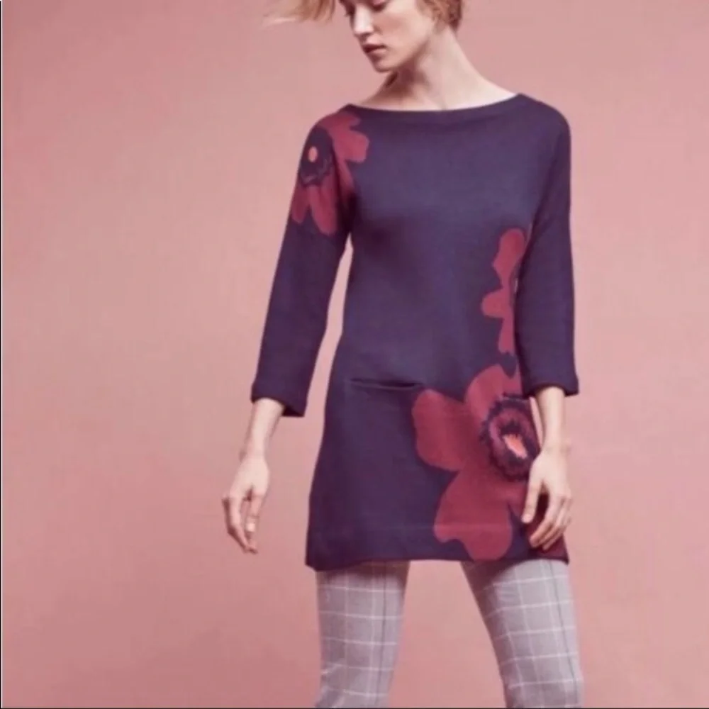 NWOT Sz S Anthropologie Poppy Pocket Tunic navy - Picture 2 of 8